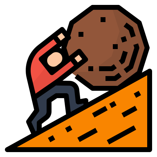 sisyphus pushing boulder up hill icon